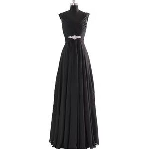 Merrily Chiffon Bridesmaid Dresses Long Pleated Empire V Back Evening Gowns